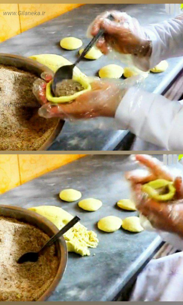 حالا یه مقدار از خمیر رو برمیداریم و پهن میکنیم.